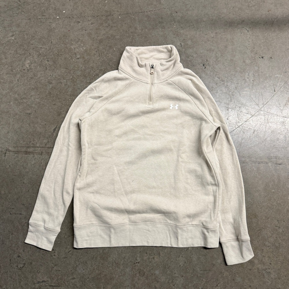 Under Armour HeatGear Womens Quarter Zip Pullover Beige Oatmeal Fleece Small